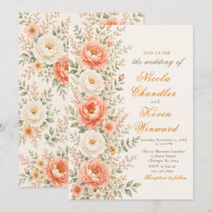 Invitation Mariage Floral Corail & Sauge