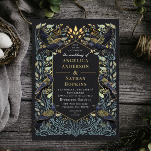 Invitation Mariage floral corbeau gothique enchanté