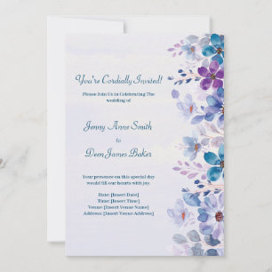 Invitation Mariage floral cordial violet et bleu