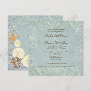 Invitation Mariage Floral Cottage au bord de la mer coquillag