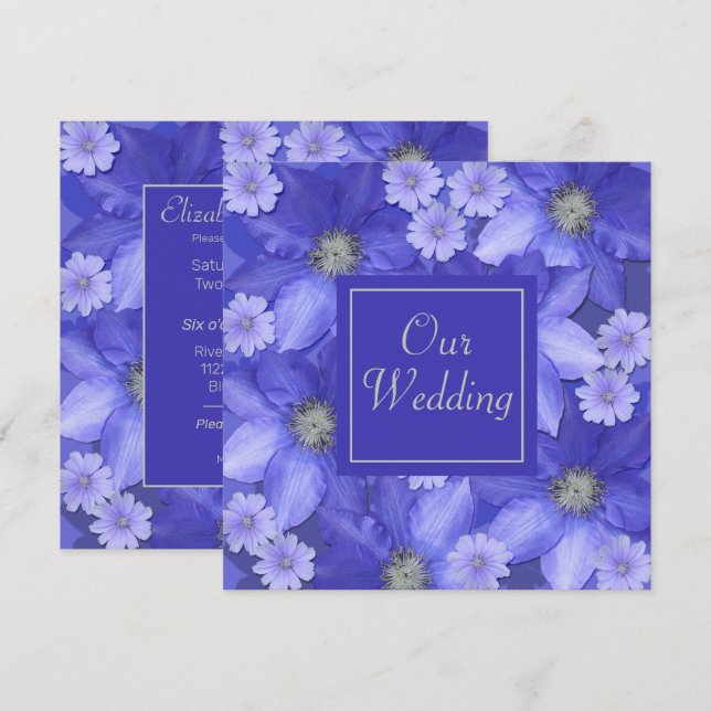 Invitation Mariage floral couleur lavande (Devant / Derrière)