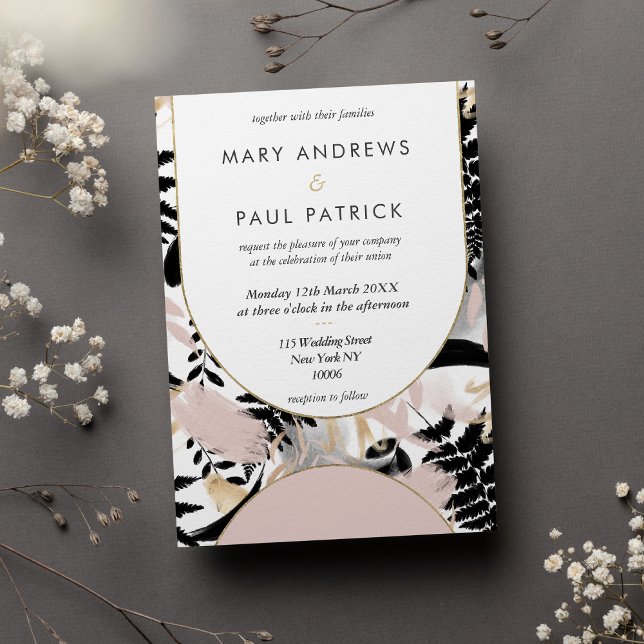 Invitation Mariage floral couleur rose rose (Geometrical pink black white gold floral Wedding )