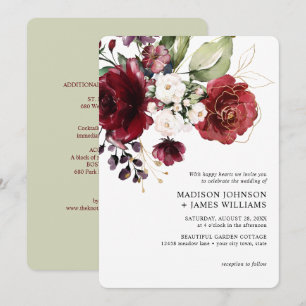 Invitation Mariage Floral Coup de foudre Bourgogne Or avec dé