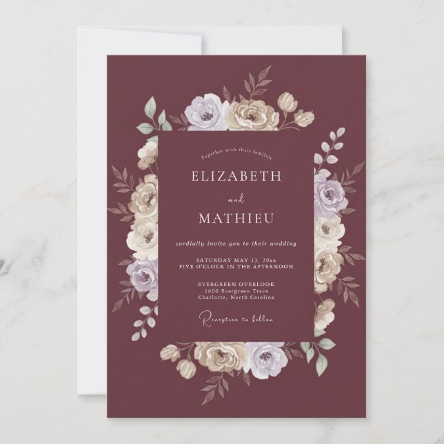 Invitation Mariage Floral Coup de Pinceau Marron (Devant)