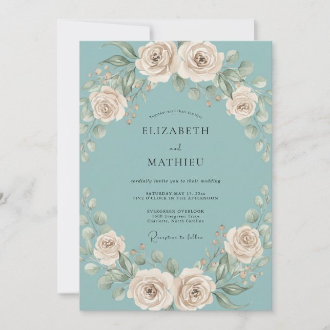 Invitation Mariage Floral Crème de Teinte (Devant)