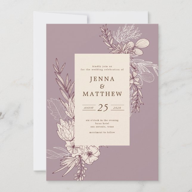 Invitation mariage floral crème moderne (Devant)
