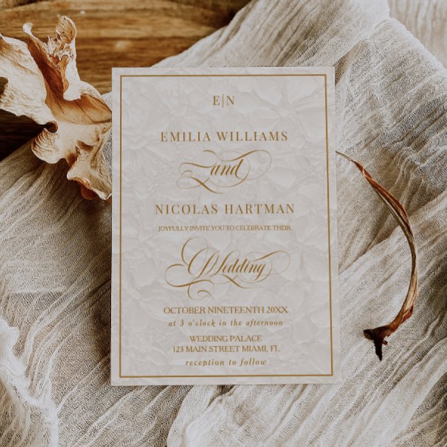 Invitation Mariage Floral Crème Monogramme Élégant (Créateur téléchargé)