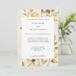 Invitation Mariage Floral Crème Or Romantique