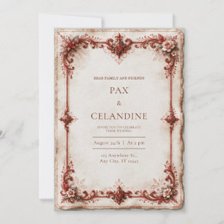 Invitation Mariage Floral Crimson aux Bords Décorés
