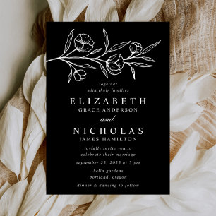 Invitation Mariage floral croisé noir et blanc