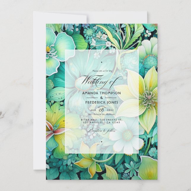 Invitation Mariage Floral Cyber Lime (Devant)