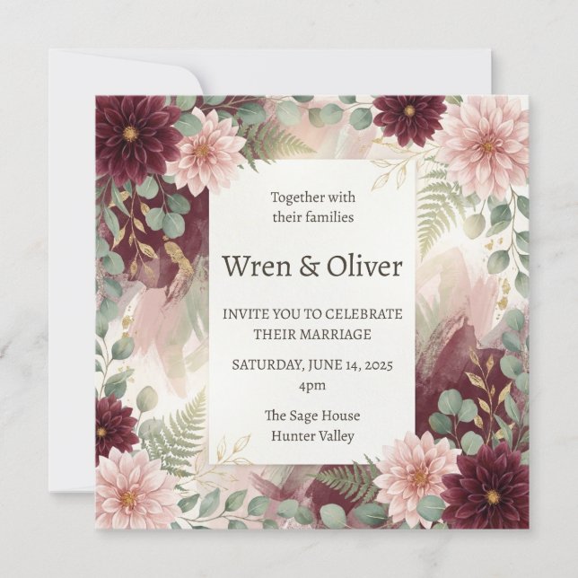 Invitation Mariage Floral Daisy Bourgogne (Devant)
