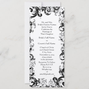 Invitation Mariage Floral Damask Vintage Noir et Blanc