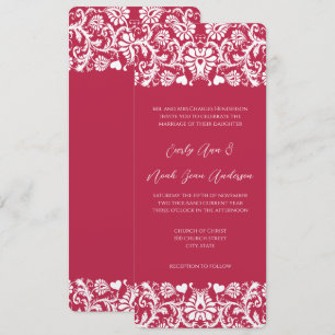 Invitation Mariage Floral Damassé Victorien Rose Magenta