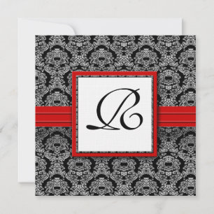 Invitation Mariage Floral Damassé Vintage Noir et Blanc