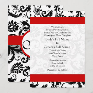 Invitation Mariage Floral Damassé Vintage Noir et Blanc