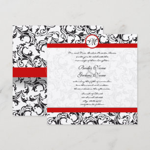 Invitation Mariage Floral Damassé Vintage Noir et Blanc