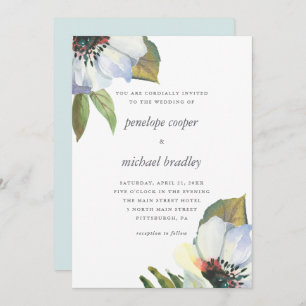 Invitation Mariage floral d'aquarelle bleue chic