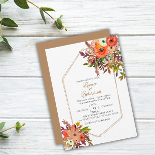 Invitation Mariage floral d'aquarelle géométrique automne