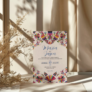 Invitation Mariage Floral d'Art Populaire Mexicain Otomi Tena