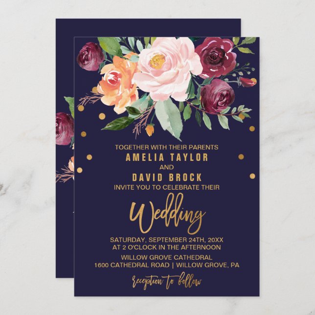 Invitation Mariage floral d'automne (Devant / Derrière)