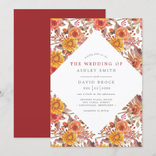 Invitation Mariage Floral d'Automne à l'Aquarelle Rustique