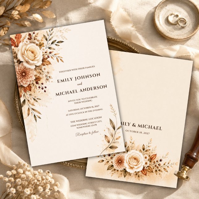 Invitation Mariage Floral d'Automne de Luxe (Créateur téléchargé)