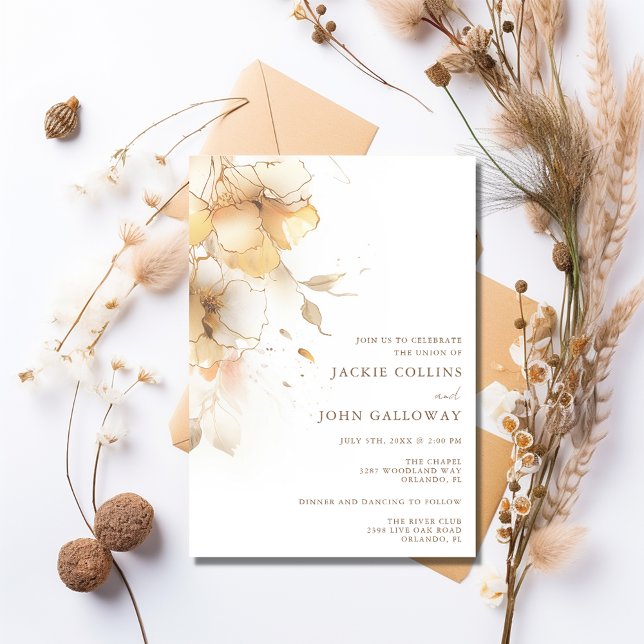 Invitation Mariage Floral d'Automne Doré (Golden Fall Floral Wedding Invitation)