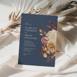 Invitation Mariage Floral d'Automne en Bleu Marine