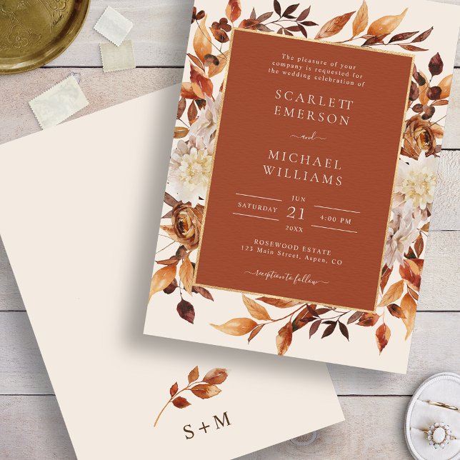 Invitation Mariage Floral d'Automne en Terracotta (Terracotta Fall Floral Wedding Invitation
)