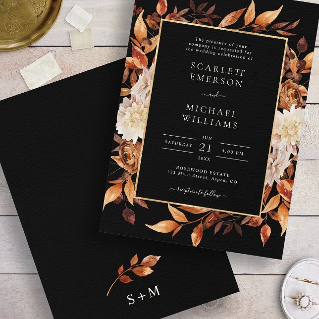 Invitation Mariage Floral d'Automne Noir (Black Fall Floral Wedding Invitation
)