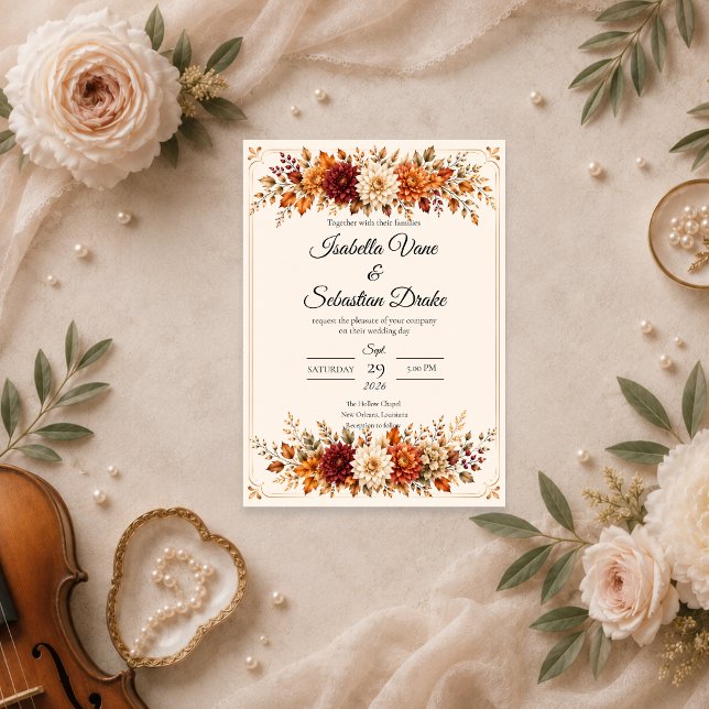 Invitation Mariage Floral d'Automne Rustique (Créateur téléchargé)