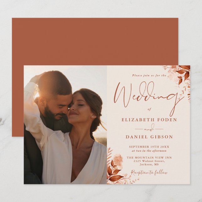 Invitation Mariage Floral d'Automne Rustique en Photo (Devant / Derrière)