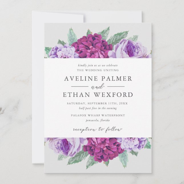 Invitation Mariage floral d'Aveline mauve (Devant)
