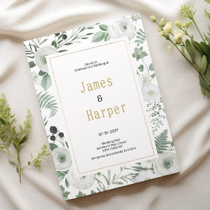 Invitation Mariage floral de baies de menthe blanche botaniqu