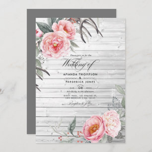 Invitation Mariage floral de Bohême rustique rose et gris