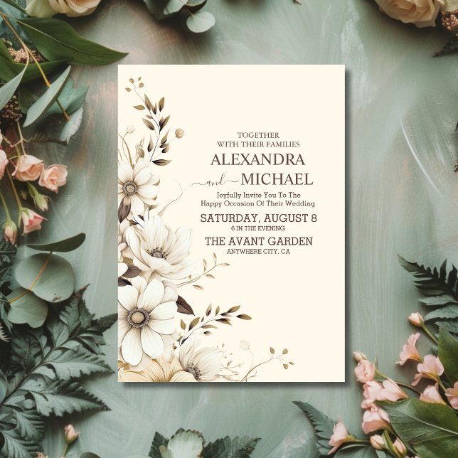 Invitation Mariage floral de Boho neutre rustique (Créateur téléchargé)