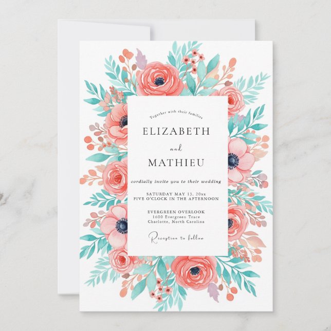 Invitation Mariage Floral de Bois de Corail (Devant)