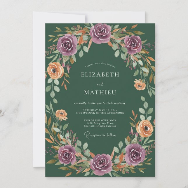 Invitation Mariage Floral de Bois de Prunier (Devant)