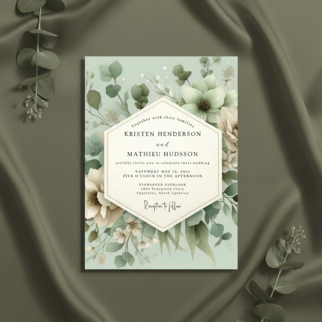 Invitation Mariage Floral de Bois de Saxe Vert (Créateur téléchargé)