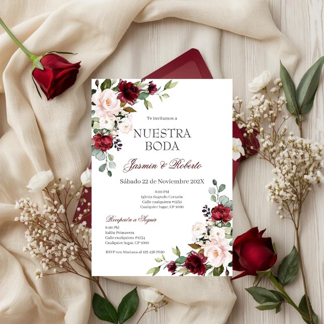 Invitation Mariage Floral de Bourgogne (Créateur téléchargé)