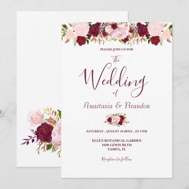 Invitation Mariage floral de Bourgogne (Devant / Derrière)