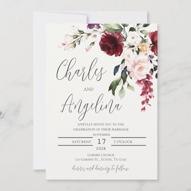 Invitation Mariage floral de Bourgogne (Devant)