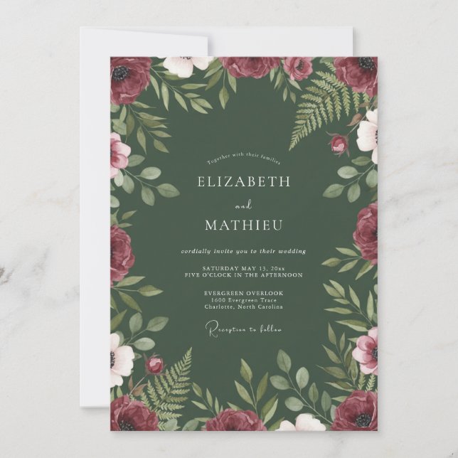 Invitation Mariage Floral de Bourgogne en Forêt (Devant)