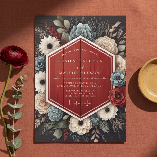 Invitation Mariage Floral de Bourgogne en Forêt (Créateur téléchargé)
