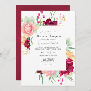 Invitation Mariage floral de Bourgogne et de Blush
