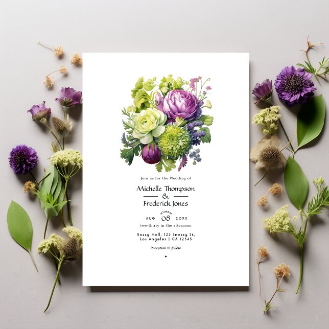 Invitation Mariage floral de chaux et de violet (Créateur téléchargé)