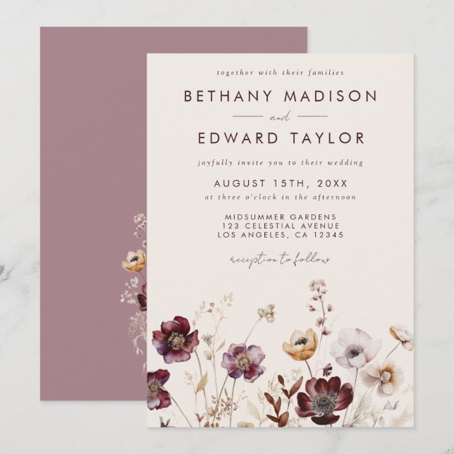 Invitation Mariage floral de chute lunaire (Devant / Derrière)