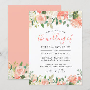 Invitation Mariage Floral de Corail et de Peach