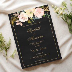 Invitation Mariage floral de corail rose au charbon noir
